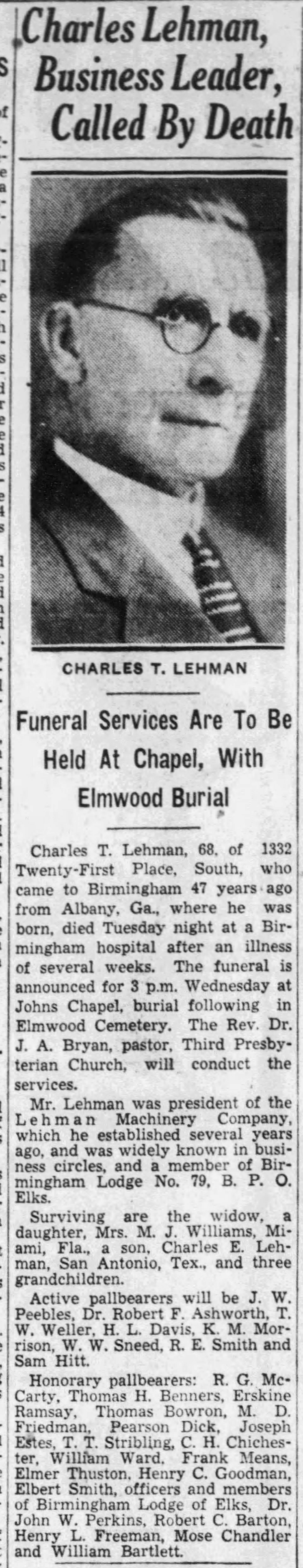 Charles Lehman obituary